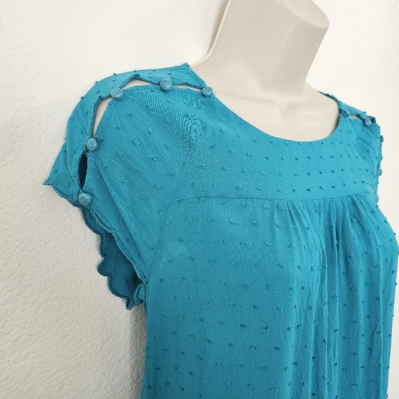 ANTHROPOLOGIE MAEVE Buttoned Shoulder Swiss Dot Blouse Blue Size 0 - Picture 4 of 9
